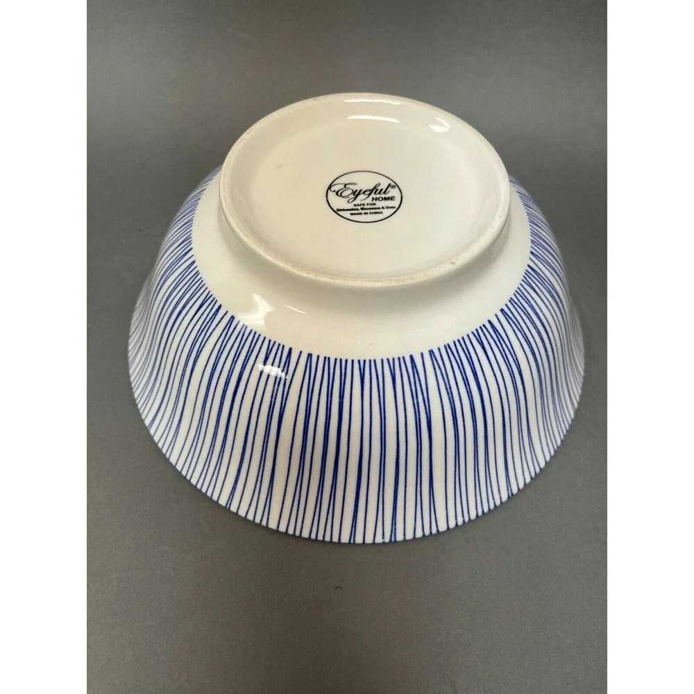 Eyeful Home Serving Bowl Blue White Striped Dishwasher Microwave‎ Oven Safe